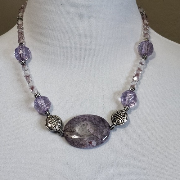 Artisan Jewelry - Purple Bead And Stone Pendant Necklace